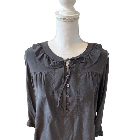 J Crew Silk Ruffled Peter Pan Collar Top Charcoal Gray 14 - Picture 2 of 5